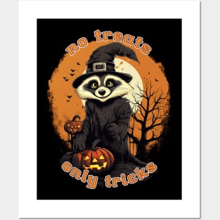 No Treats Only Tricks Raccoon Posters and Art